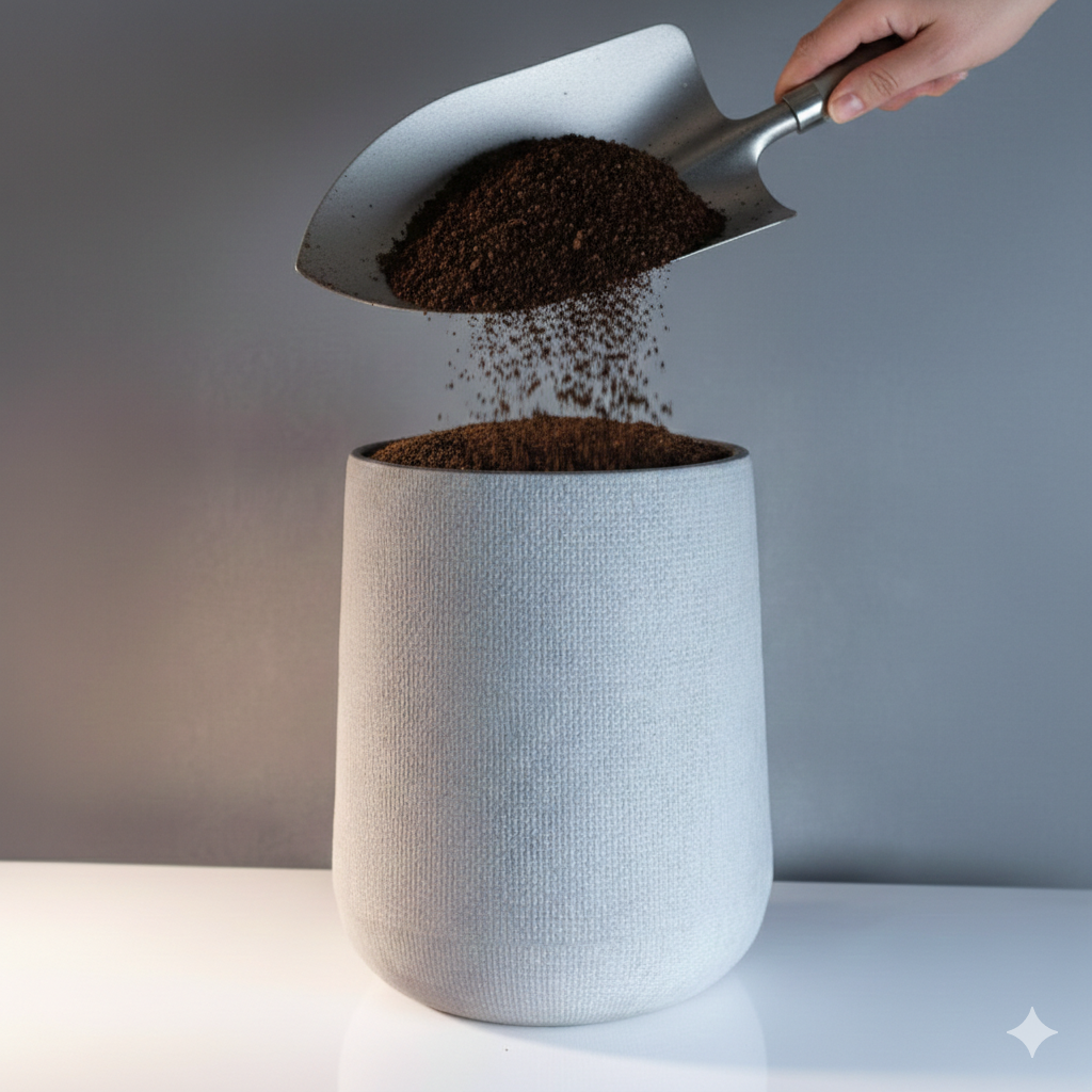 Filling a large planter with quality potting mix