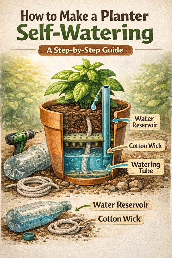 Diagram of How to make a planter self watering